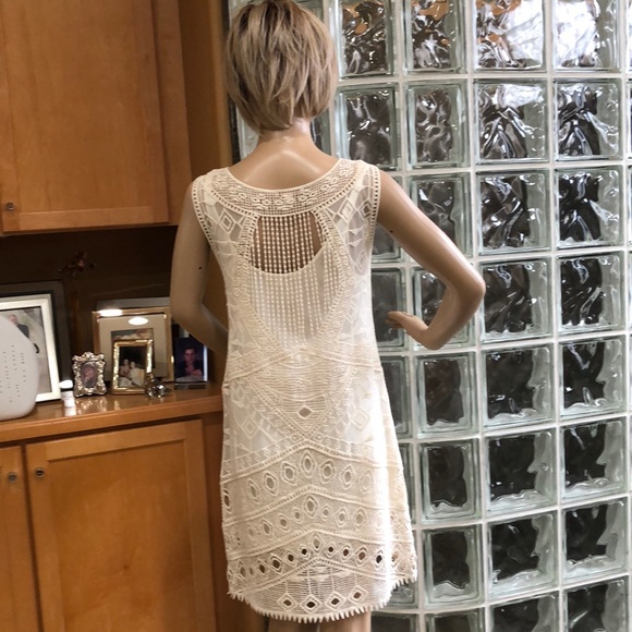 Ella Moss Cream Color embroidered sheer Dress - Picture 2 of 10